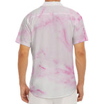 White Pink Marble Print Men's Deep V-Neck Shirt
