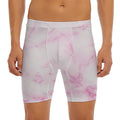 White Pink Marble Print Men's Long Boxer Briefs