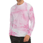 White Pink Marble Print Men's Long Sleeve Rash Guard