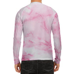 White Pink Marble Print Men's Long Sleeve Rash Guard