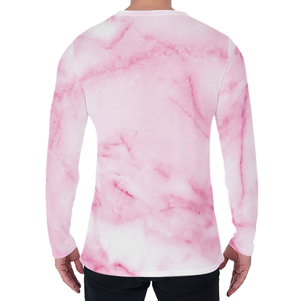 White Pink Marble Print Men's Long Sleeve T-Shirt