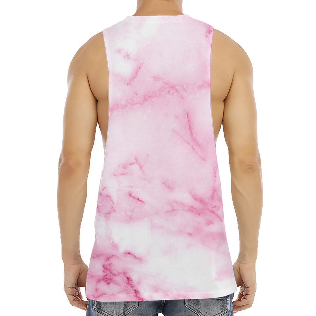 White Pink Marble Print Men's Muscle Tank Top