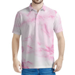 White Pink Marble Print Men's Polo Shirt