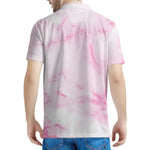 White Pink Marble Print Men's Polo Shirt