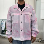 White Pink Marble Print Men's Shirt Jacket