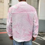 White Pink Marble Print Men's Shirt Jacket