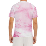 White Pink Marble Print Men's Short Sleeve Rash Guard