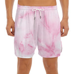 White Pink Marble Print Men's Split Running Shorts