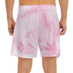 White Pink Marble Print Men's Split Running Shorts