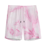 White Pink Marble Print Men's Sports Shorts