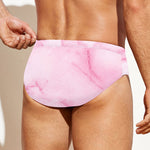 White Pink Marble Print Men's Swim Briefs