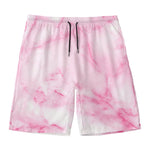 White Pink Marble Print Men's Swim Trunks