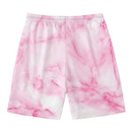 White Pink Marble Print Men's Swim Trunks