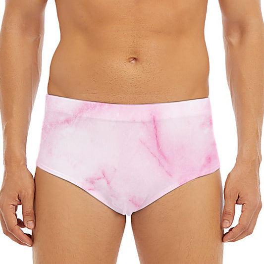 White Pink Marble Print Men's Triangle Swim Briefs