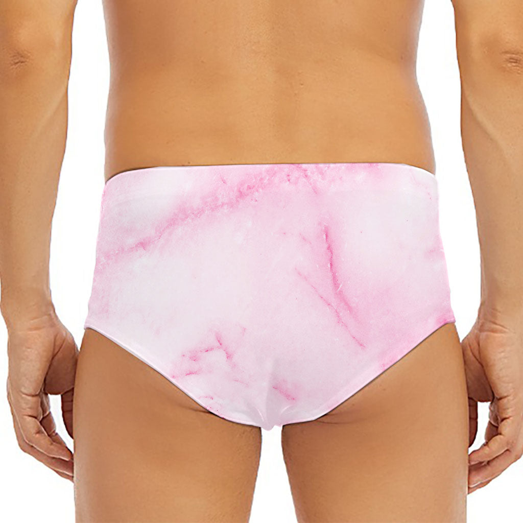 White Pink Marble Print Men's Triangle Swim Briefs
