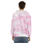 White Pink Marble Print Men's Velvet Pullover Hoodie