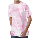 White Pink Marble Print Men's Velvet T-Shirt