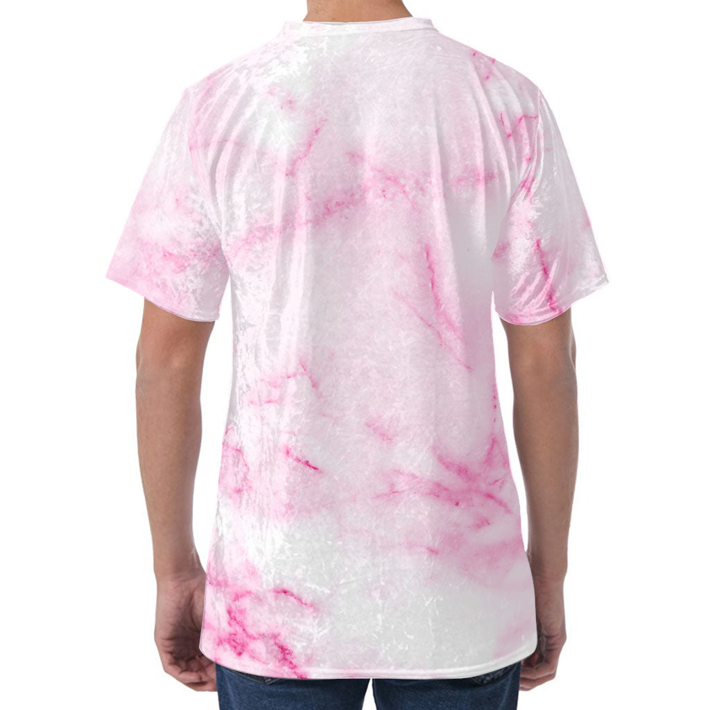 White Pink Marble Print Men's Velvet T-Shirt