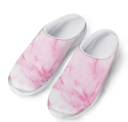 White Pink Marble Print Mesh Casual Shoes