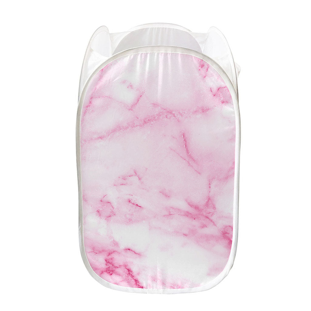 White Pink Marble Print Mesh Laundry Hamper