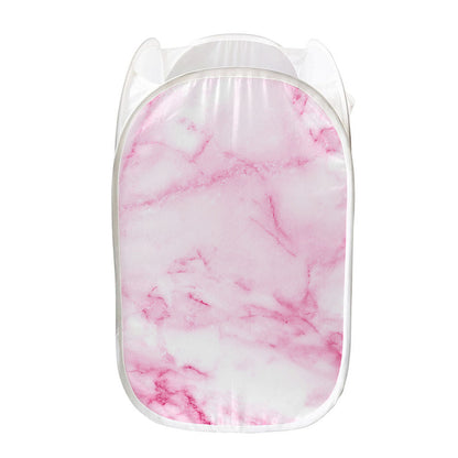 White Pink Marble Print Mesh Laundry Hamper
