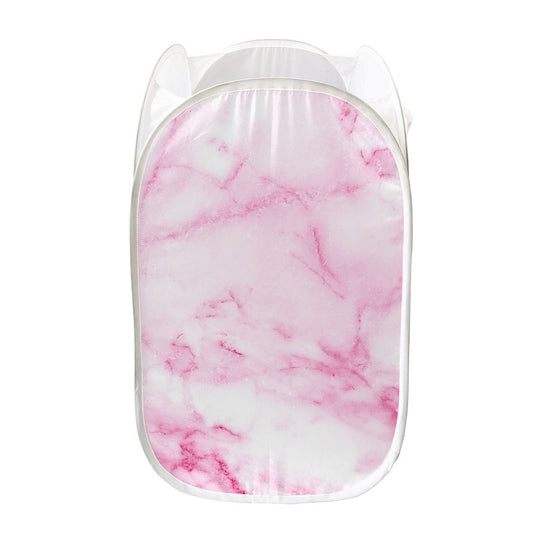 White Pink Marble Print Mesh Laundry Hamper