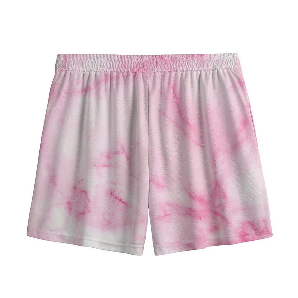 White Pink Marble Print Mesh Shorts