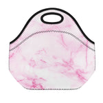 White Pink Marble Print Neoprene Lunch Bag