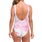 White Pink Marble Print One Piece Swimsuit