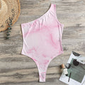 White Pink Marble Print One Shoulder Bodysuit