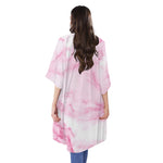 White Pink Marble Print Open Front Beach Cover Up