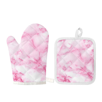 White Pink Marble Print Oven Mitt And Pot Holder Set