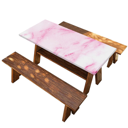 White Pink Marble Print Picnic Table Cover