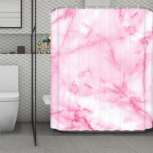 White Pink Marble Print Polyester Shower Curtain
