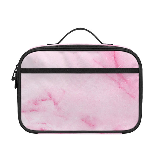 White Pink Marble Print Portable Lunch Bag
