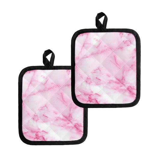 White Pink Marble Print Pot Holders