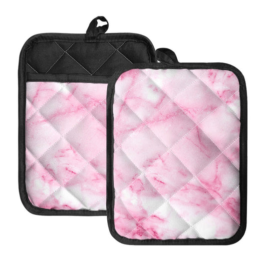 White Pink Marble Print Pot Holders With Pocket