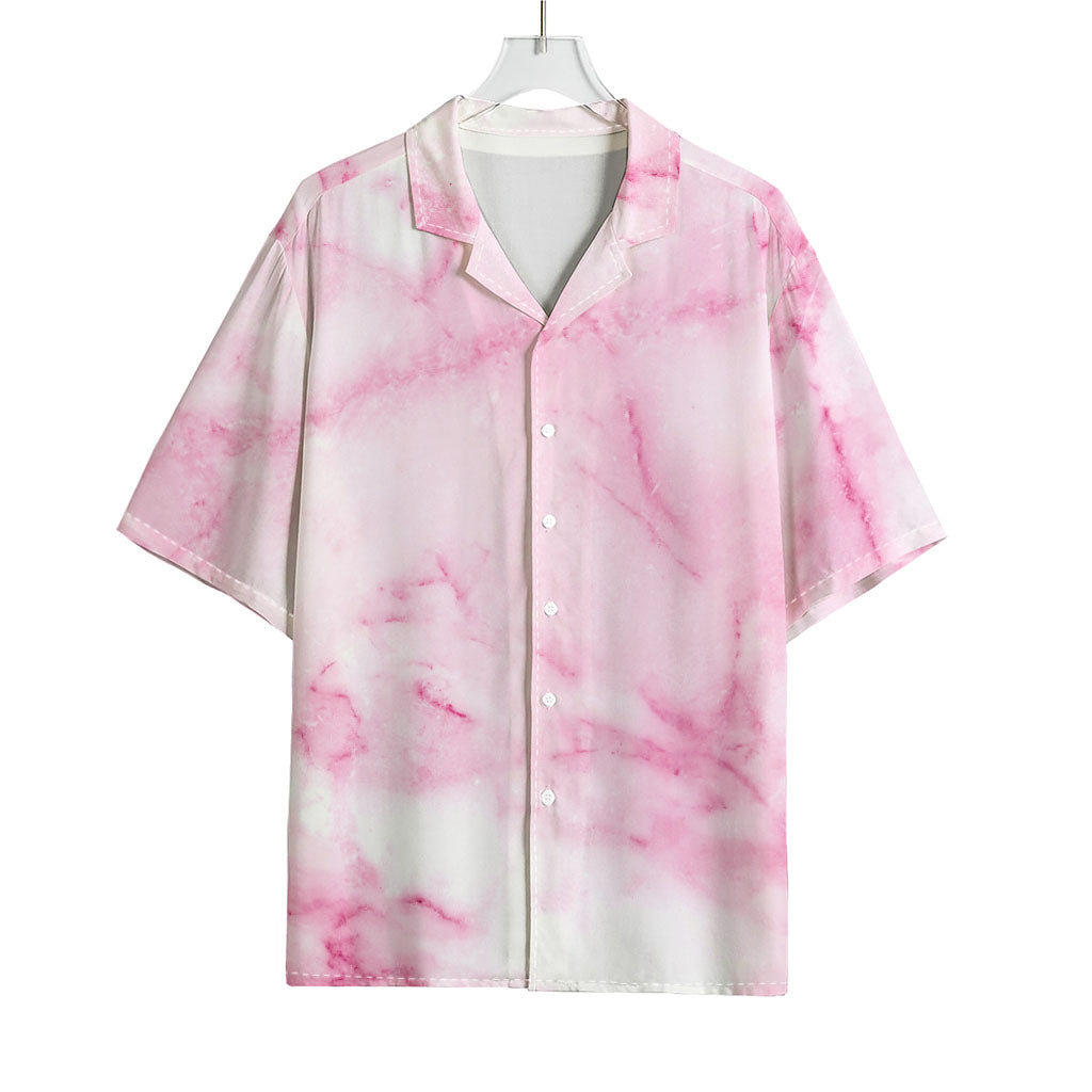 White Pink Marble Print Rayon Hawaiian Shirt