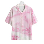 White Pink Marble Print Rayon Hawaiian Shirt