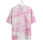 White Pink Marble Print Rayon Hawaiian Shirt