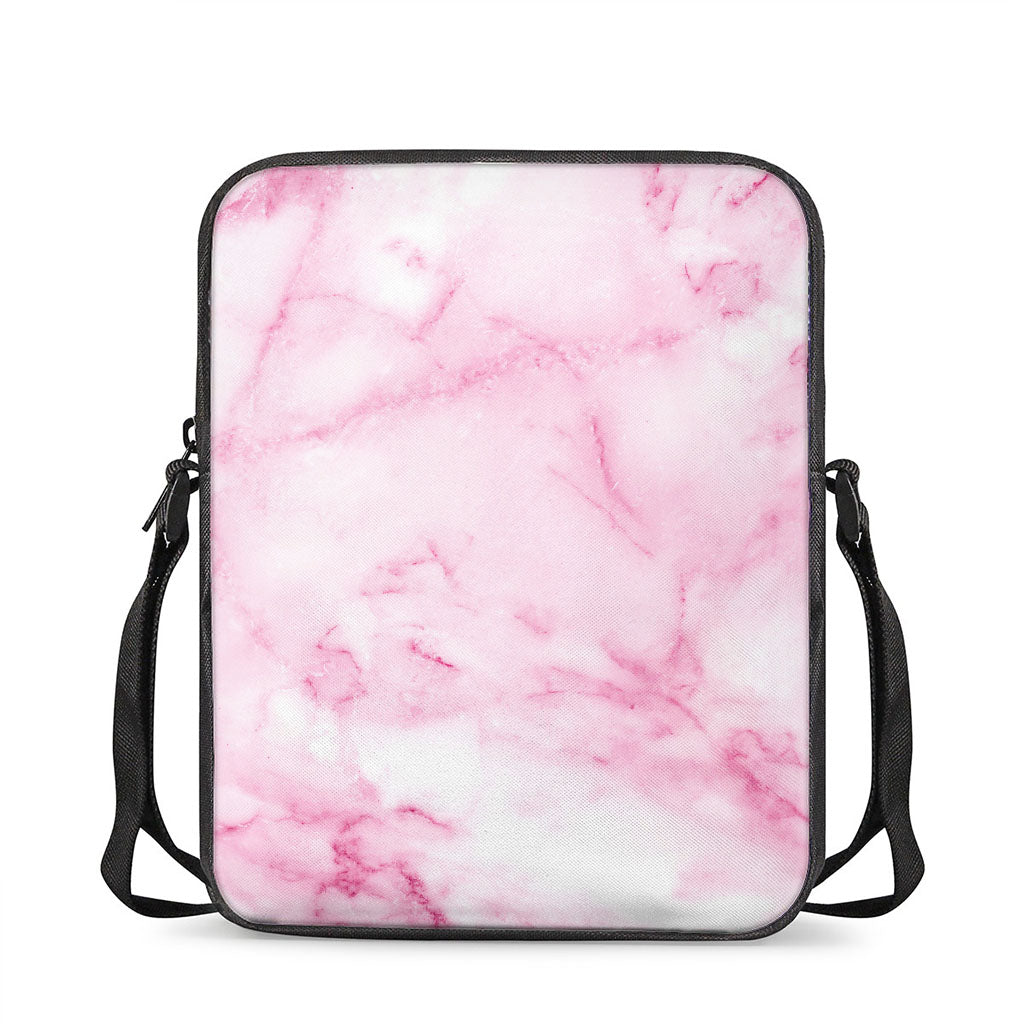 White Pink Marble Print Rectangular Crossbody Bag