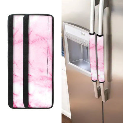 White Pink Marble Print Refrigerator Handle Covers