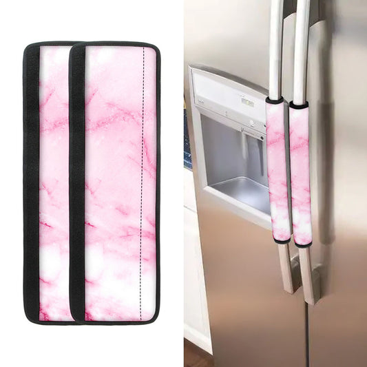 White Pink Marble Print Refrigerator Handle Covers
