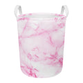 White Pink Marble Print Round Laundry Basket