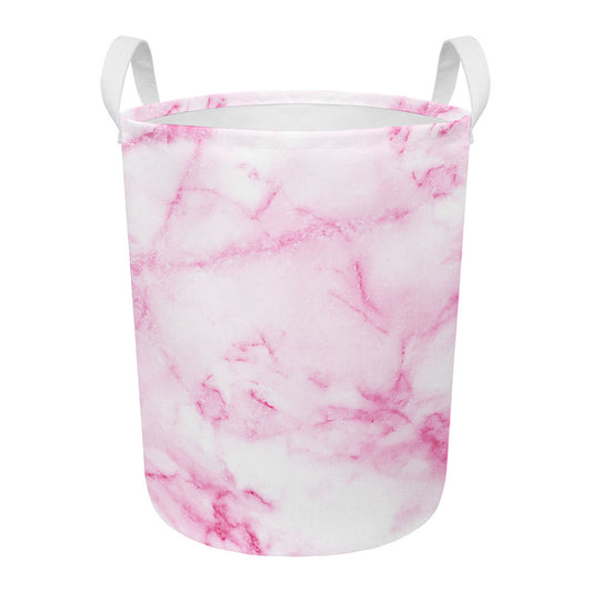 White Pink Marble Print Round Laundry Basket