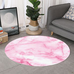 White Pink Marble Print Round Rug