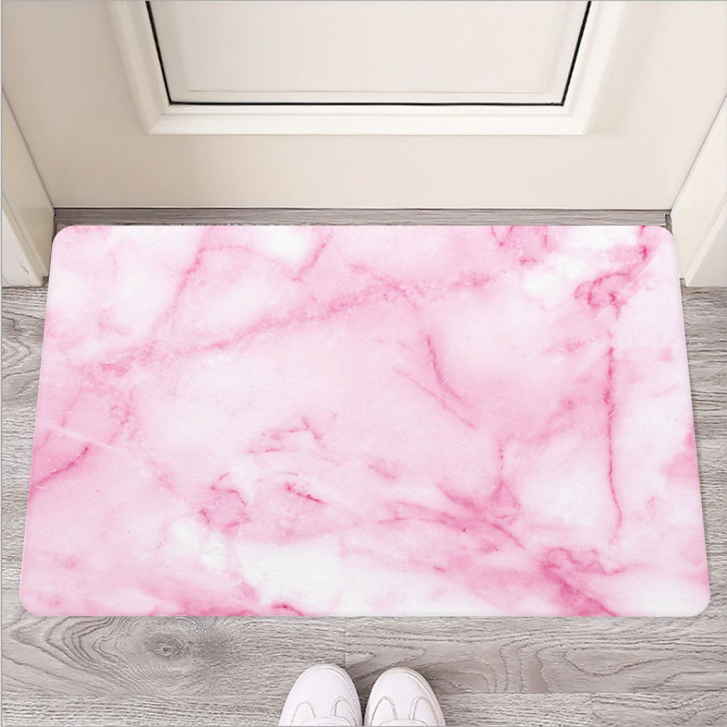 White Pink Marble Print Rubber Doormat