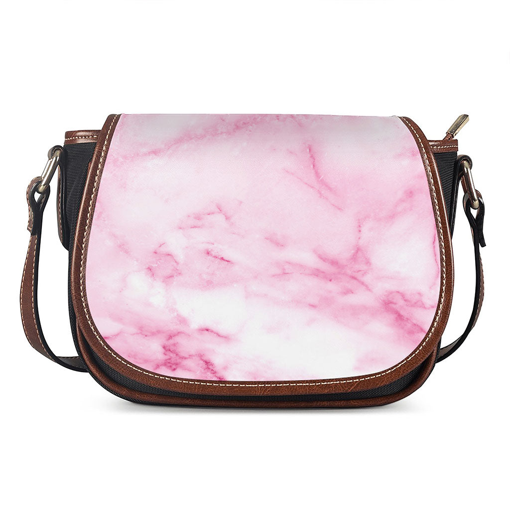 White Pink Marble Print Saddle Bag
