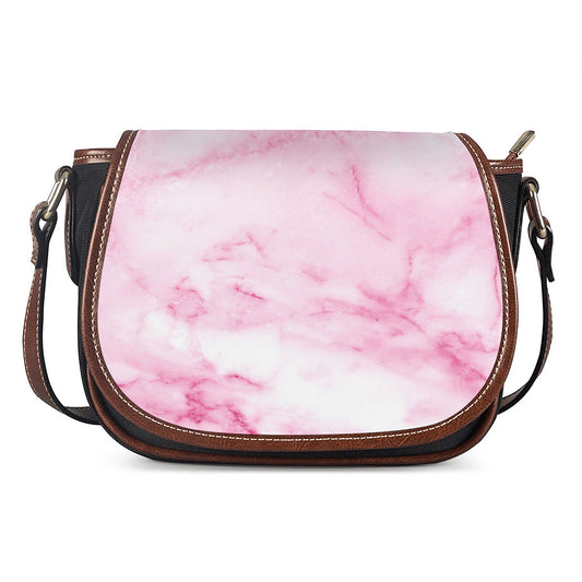 White Pink Marble Print Saddle Bag