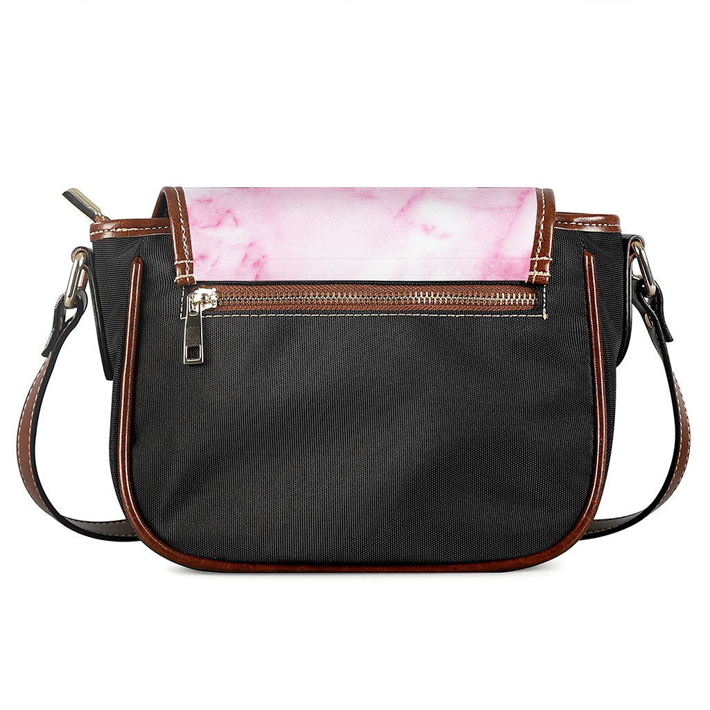 White Pink Marble Print Saddle Bag